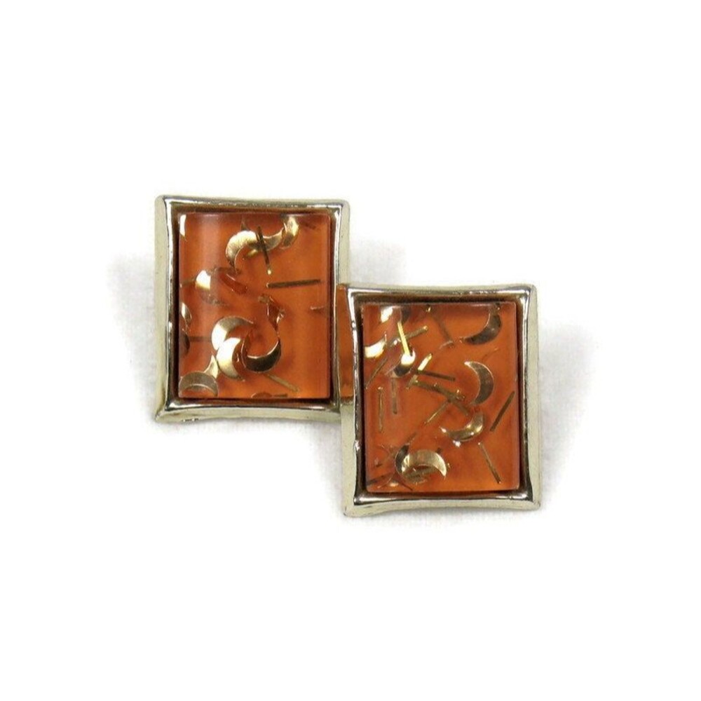 Vintage 1950s Orange Celestial Moon Glitter Earrings